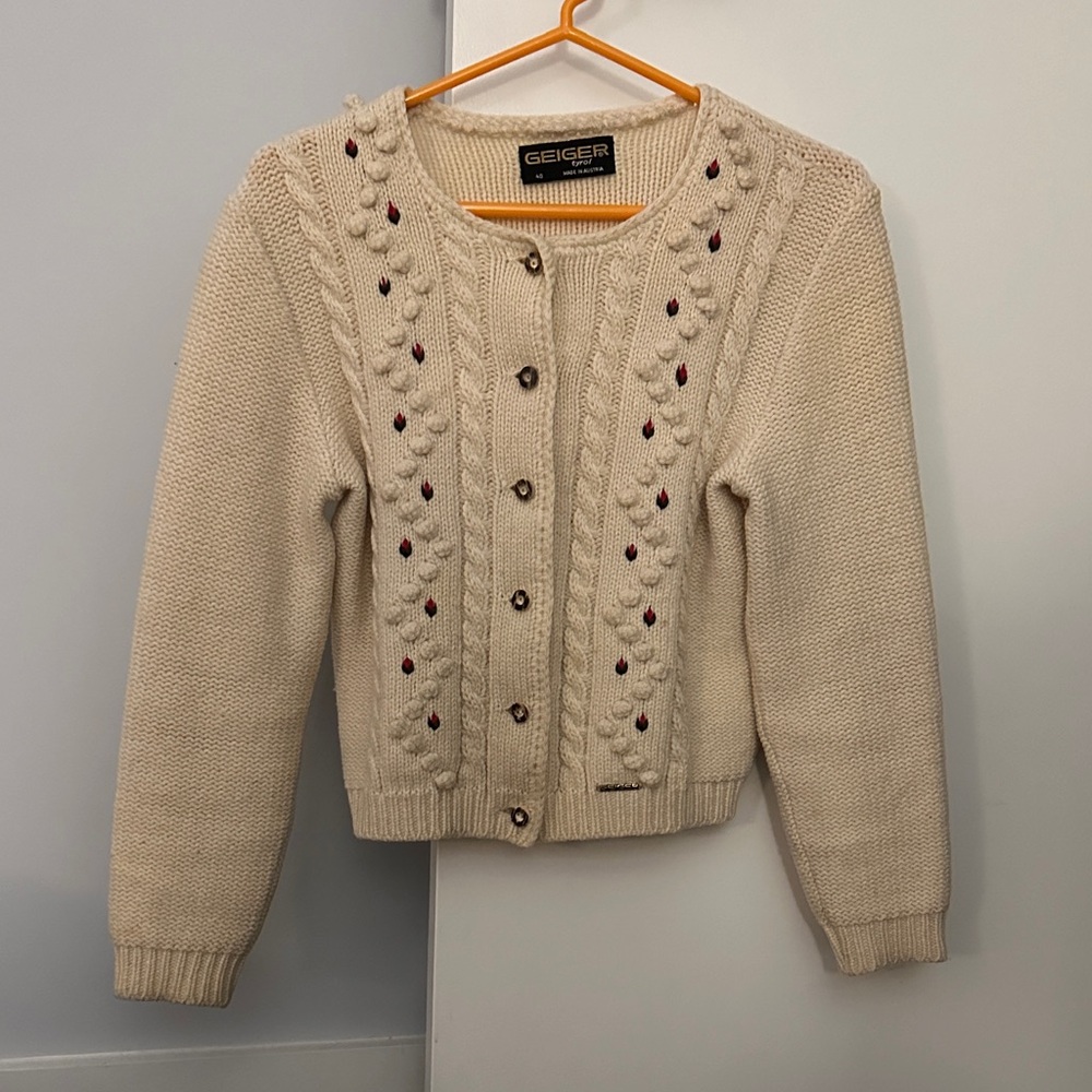 Geiger Cream Cable-Knit Cardigan Sweater